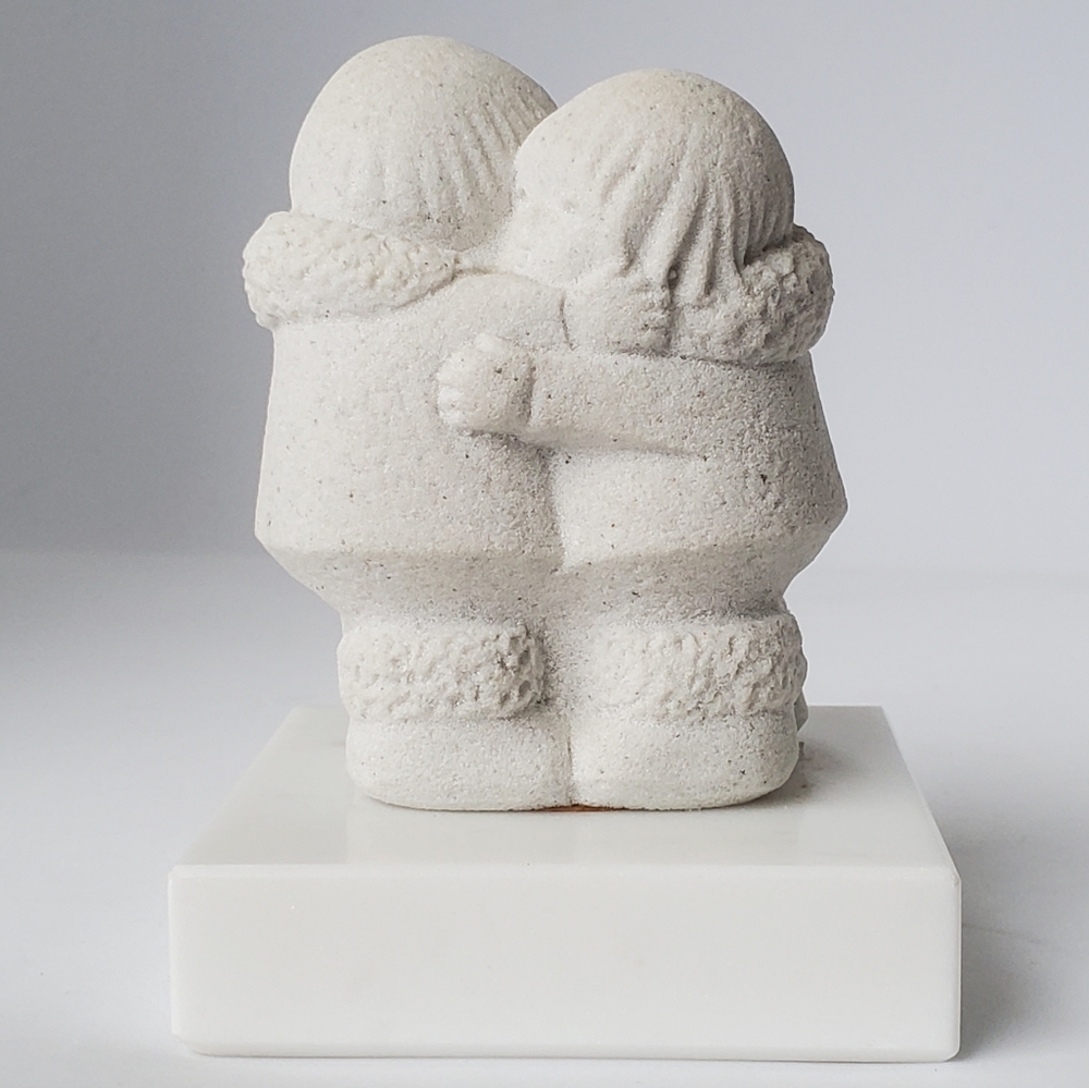 Marbell Stone Art Figurine Hugging Children Sculpture Vintage Made in Belgium